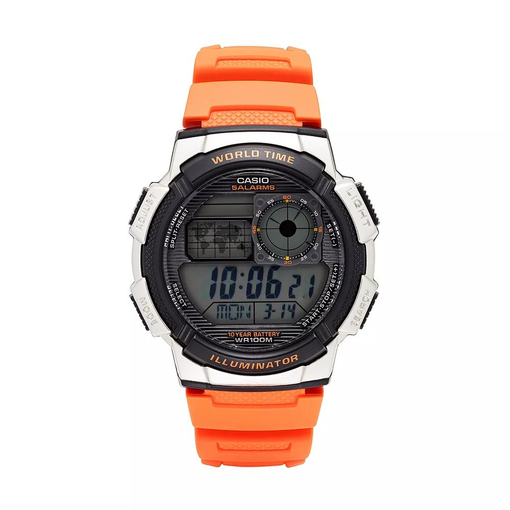 Casio Men's World Time Digital Chronograph Watch - AE1000W-4BVCF, Orange Product Image