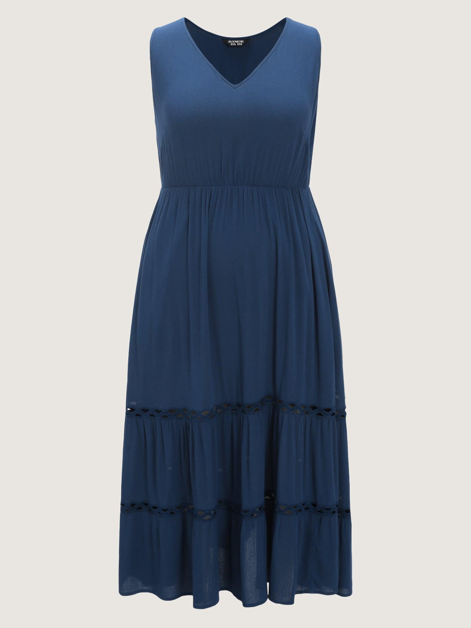 Plain Tiered Lace Trim Maxi Dress Female Product Image