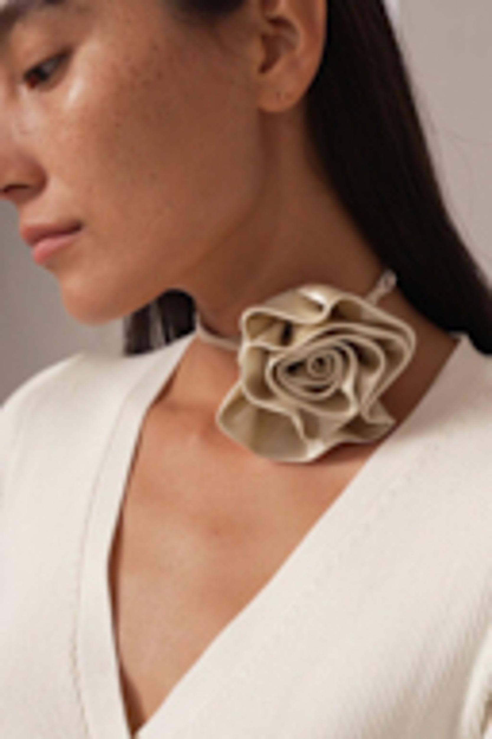 Champagne Rosette Silk Collar Necklace Product Image