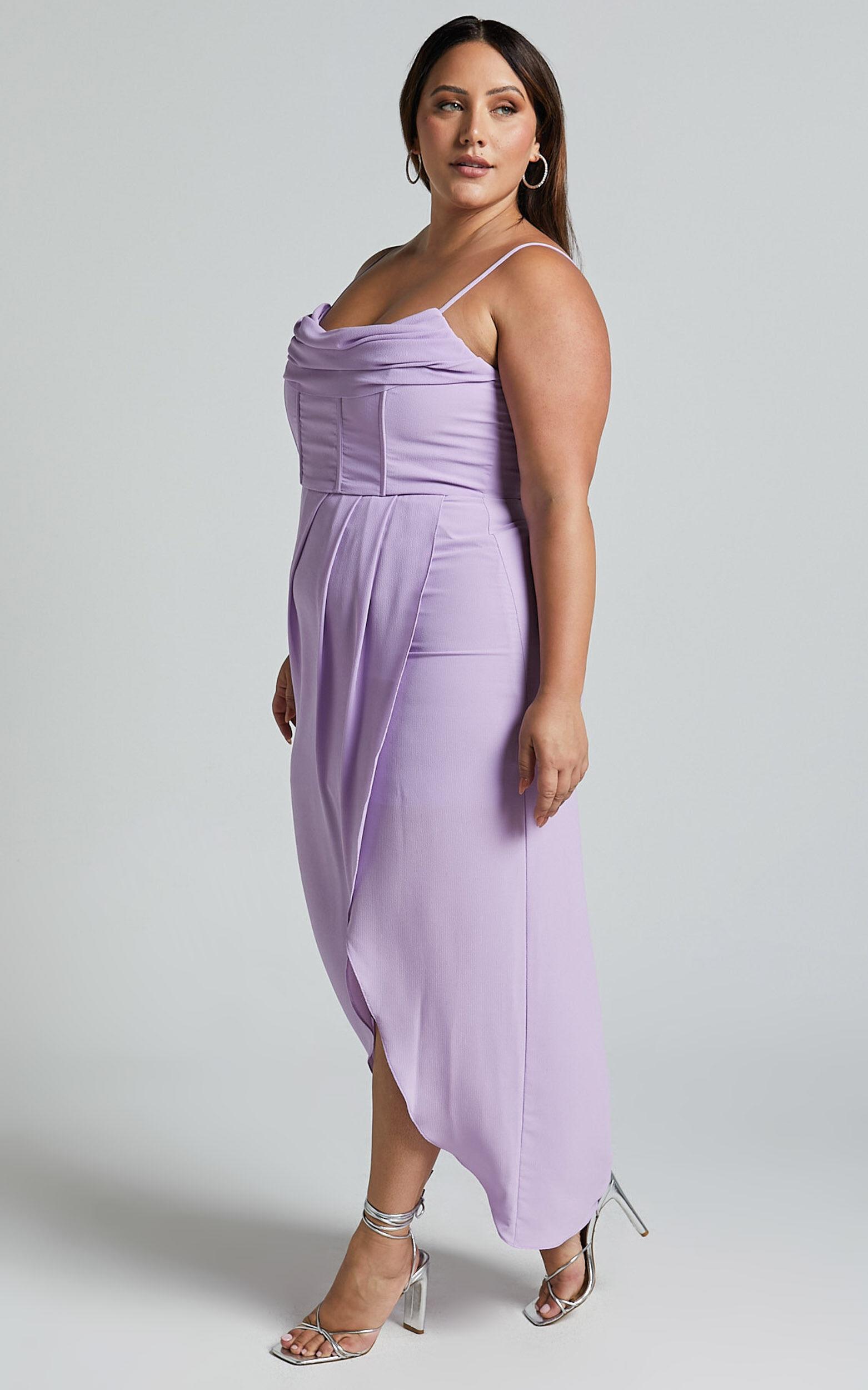 Andrina Midi Dress - High Low Wrap Corset Dress in Lilac Product Image