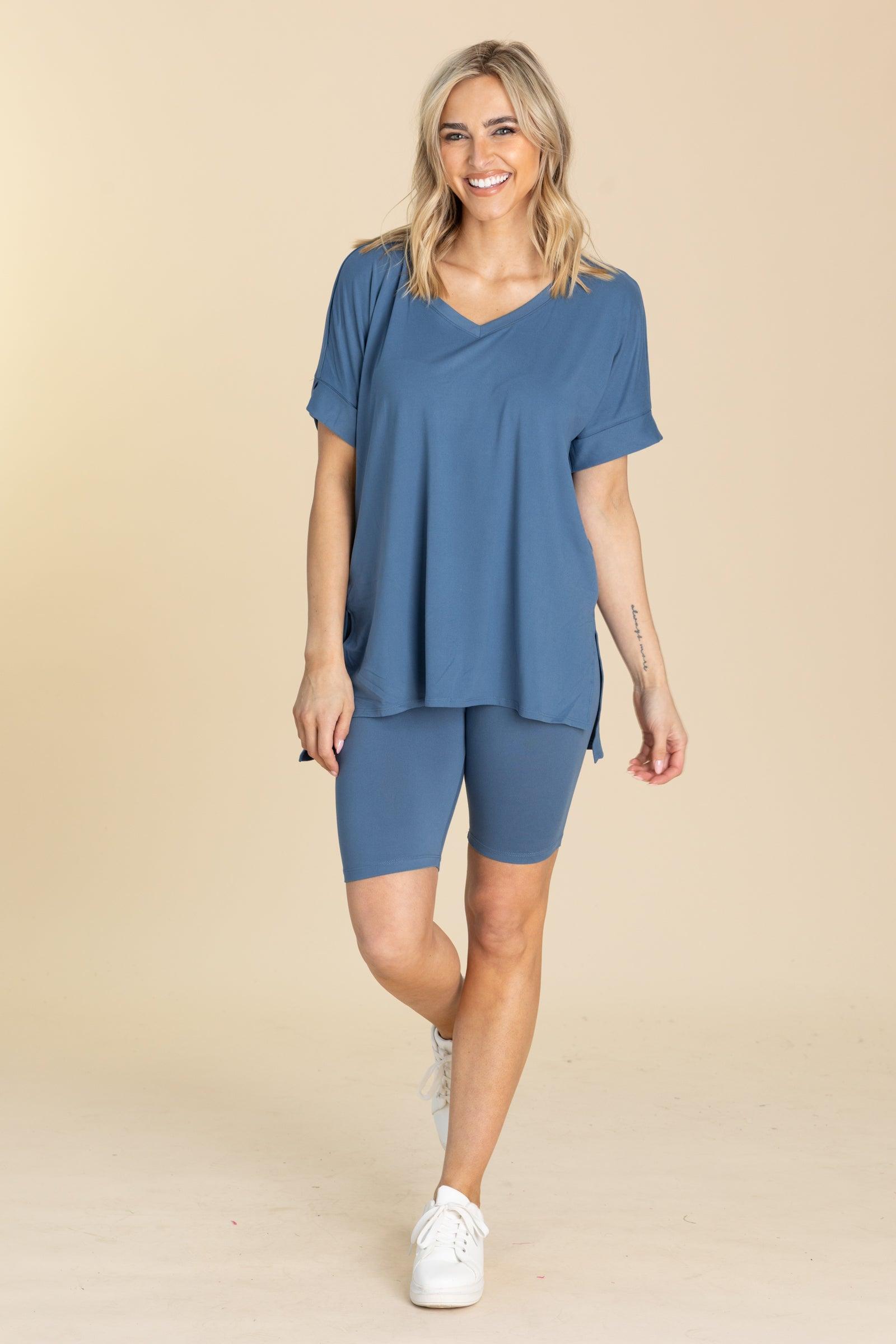 Soft V-Neck Top And Biker Short Set Product Image