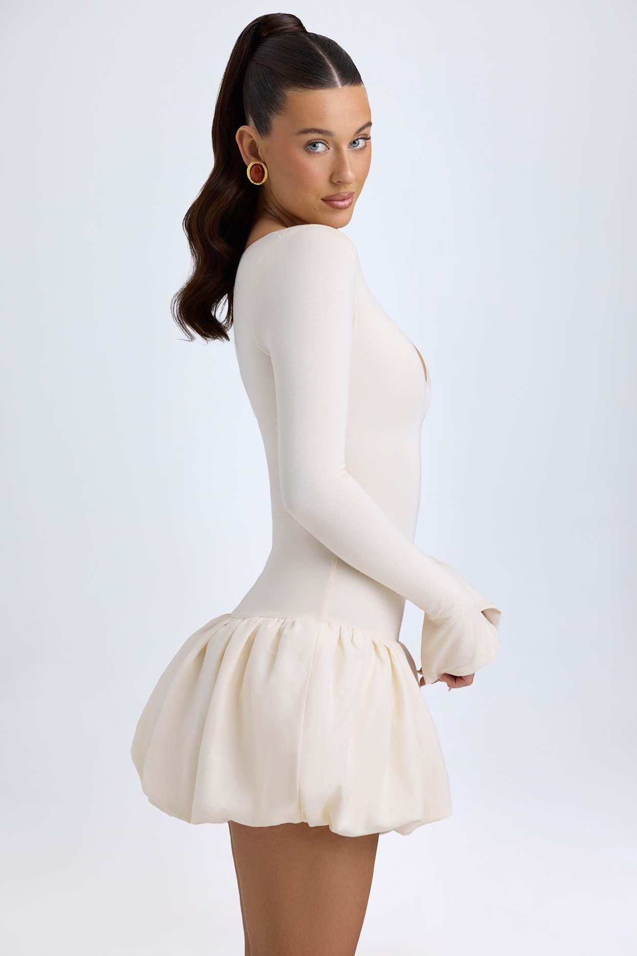 Modal Drop-Waist Bubble Hem Mini Dress in Ivory Female Product Image