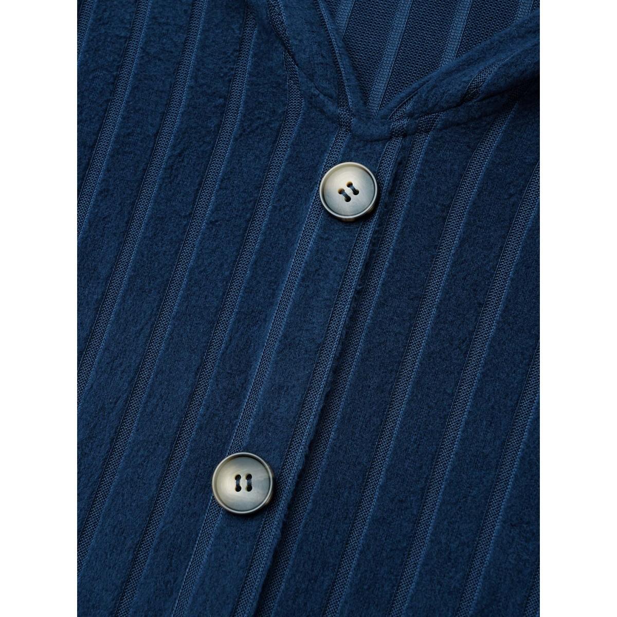 Plus Size Striped Pit Button Front Hooded T-shirt DarkBlue Women Casual Texture Hooded Everyday T-shirts BloomChic 12/L Product Image