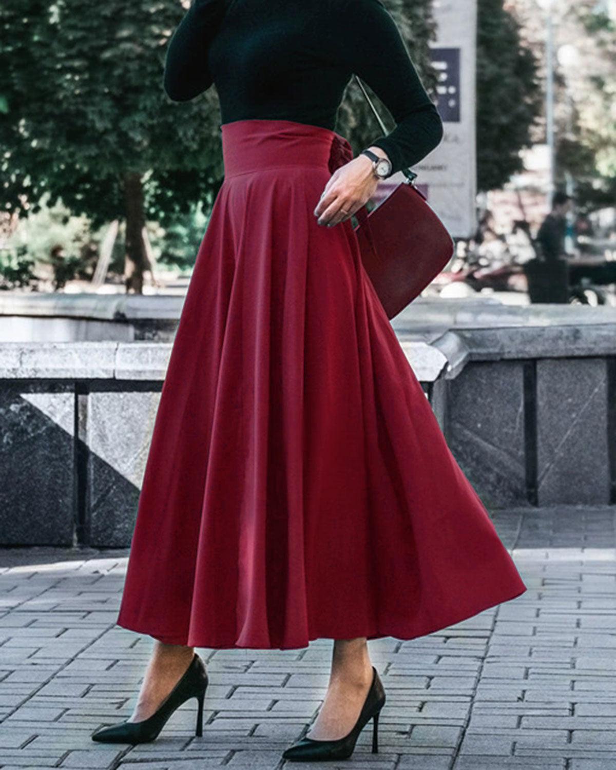 Green  High Waisted Flared Skirt Product Image