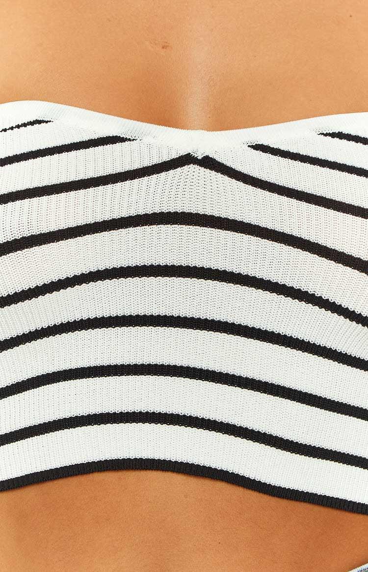 Clover Black and White Striped Knit Corset Top Product Image