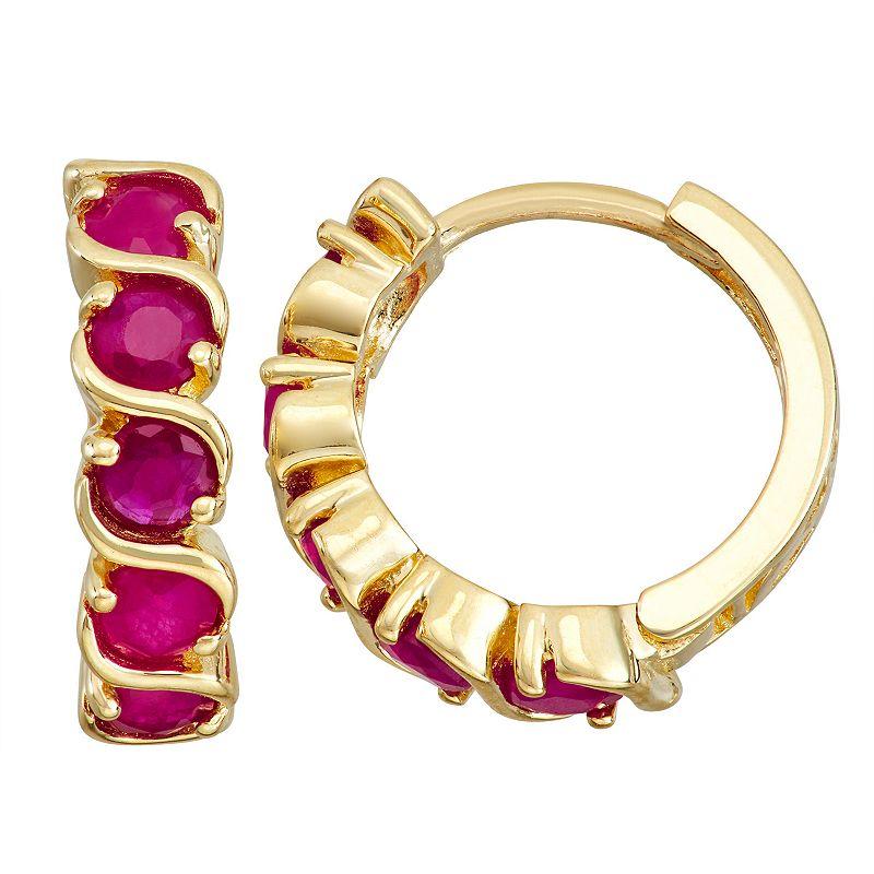 Tiara 10k Gold Gemstone Huggie Hoop Earrings, Women's, Red Product Image