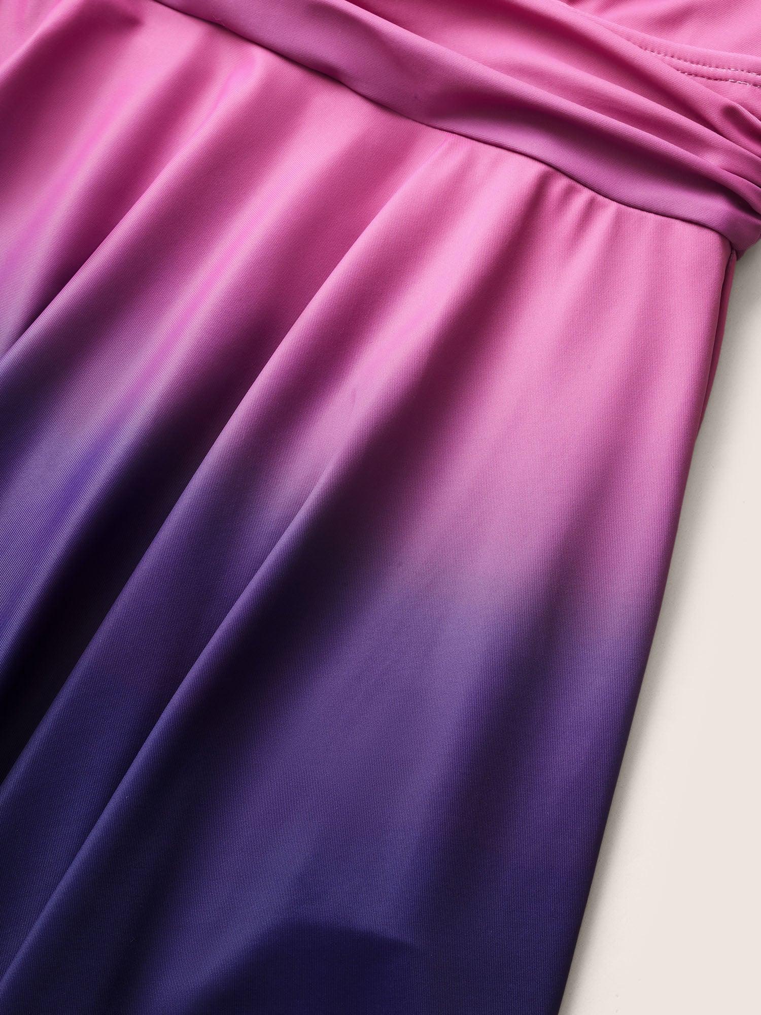 Ombre Contrast Ruched Lace Up Swim Dress Female Product Image