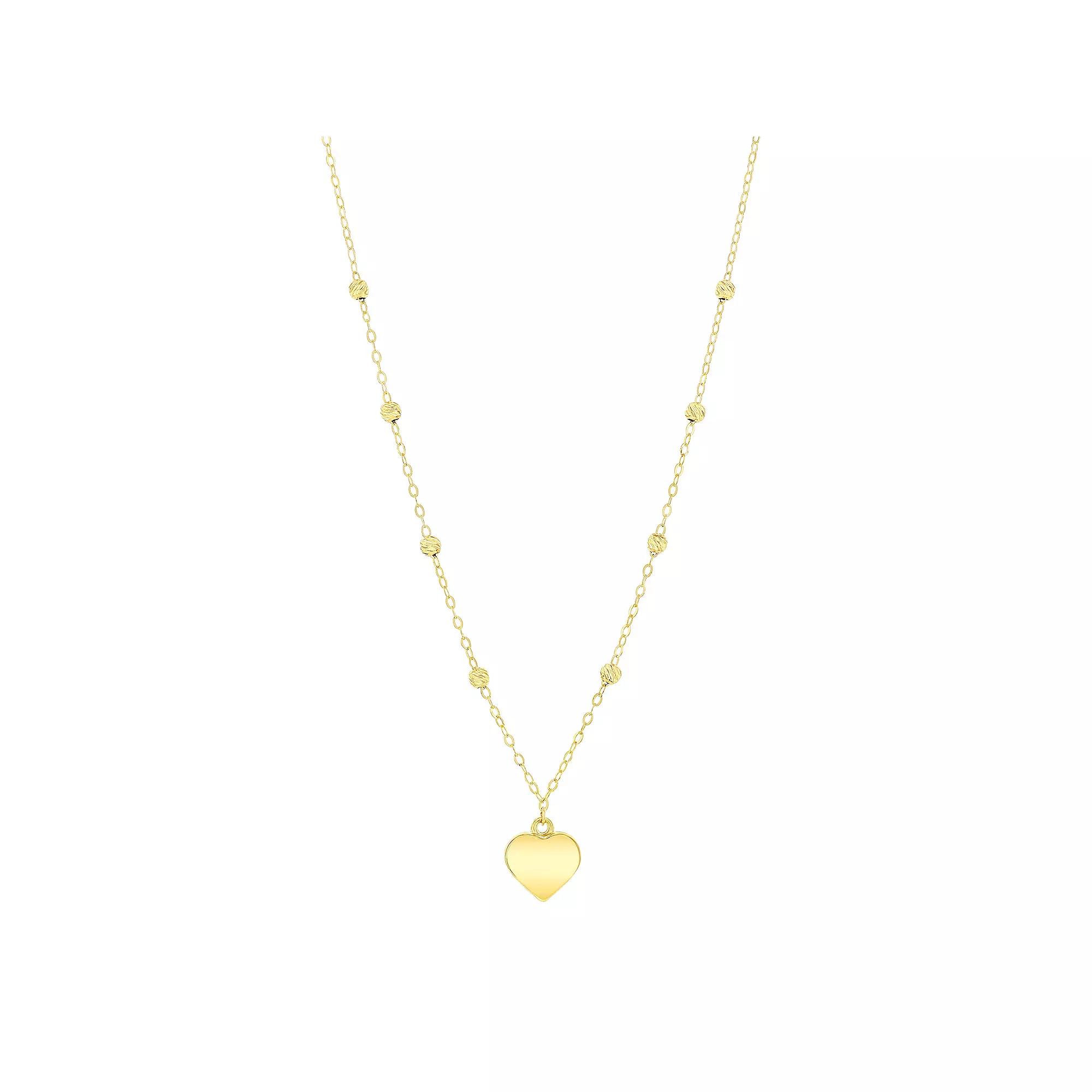 Divine Gold 14k Gold Polished Heart Beaded Necklace, Women's, Size: 16-18" ADJ Product Image