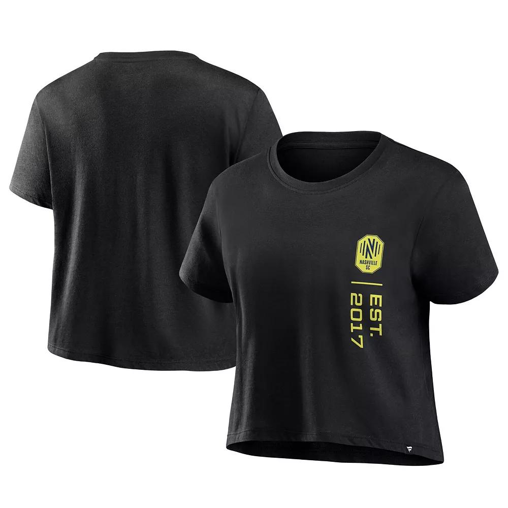 Women's Fanatics Black Nashville SC Chip Pass Fashion Cropped T-Shirt,  Product Image