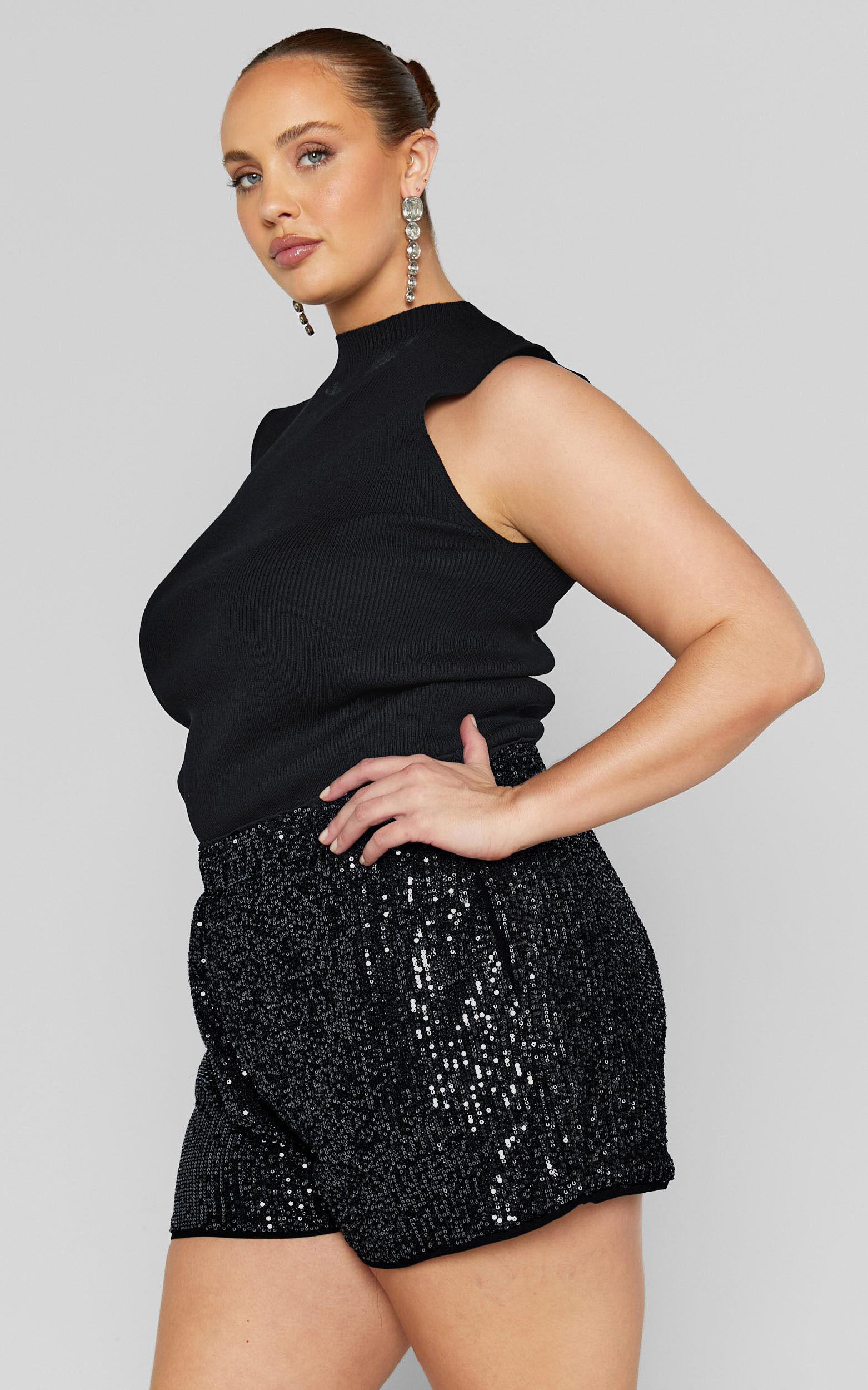 Jacquie Relaxed Shorts - Sequin Shorts in Gunmetal Product Image