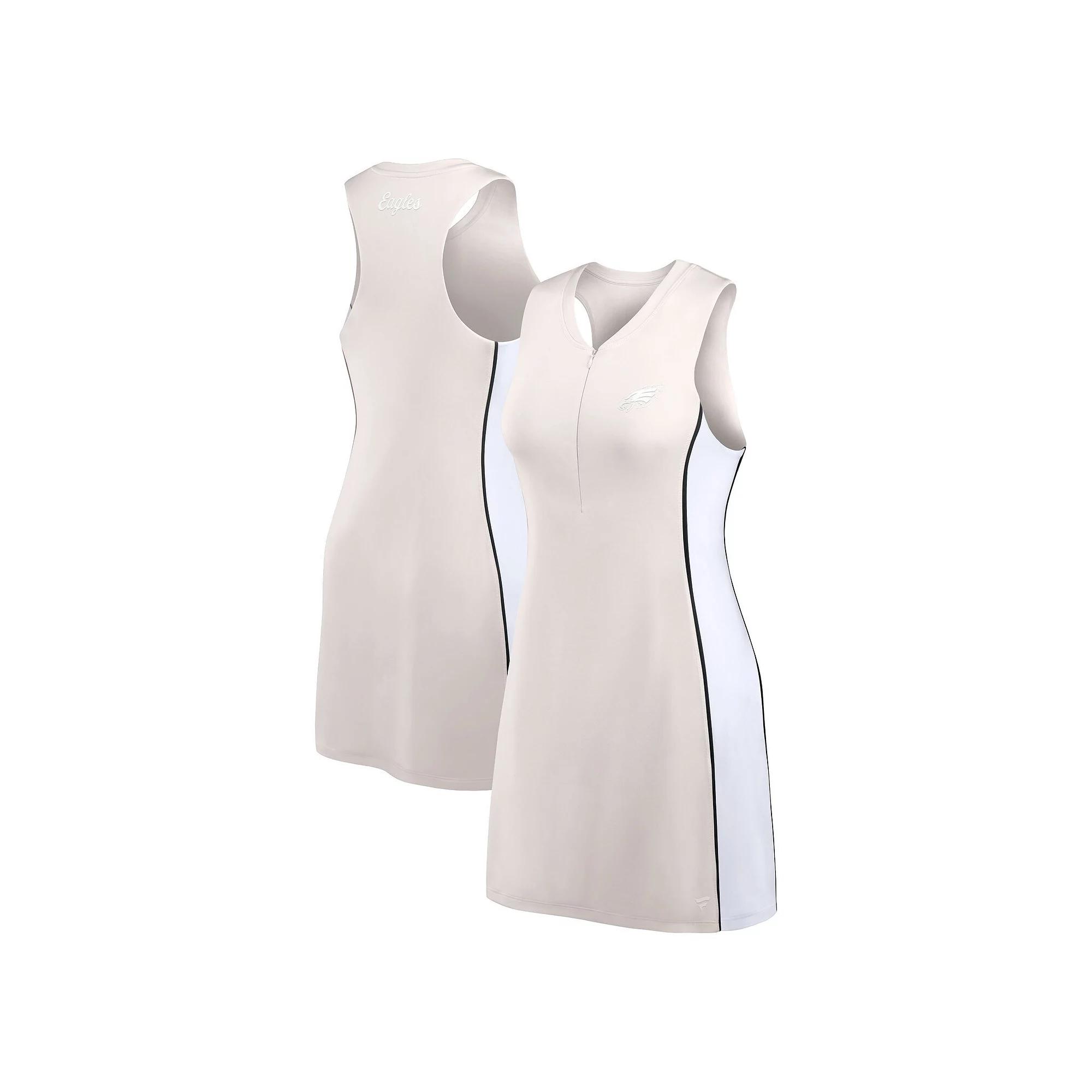 Women's Fanatics Cream Philadelphia Eagles Studio Boost Athletic Half-Zip Dress, Size: 3XL, Beige Product Image
