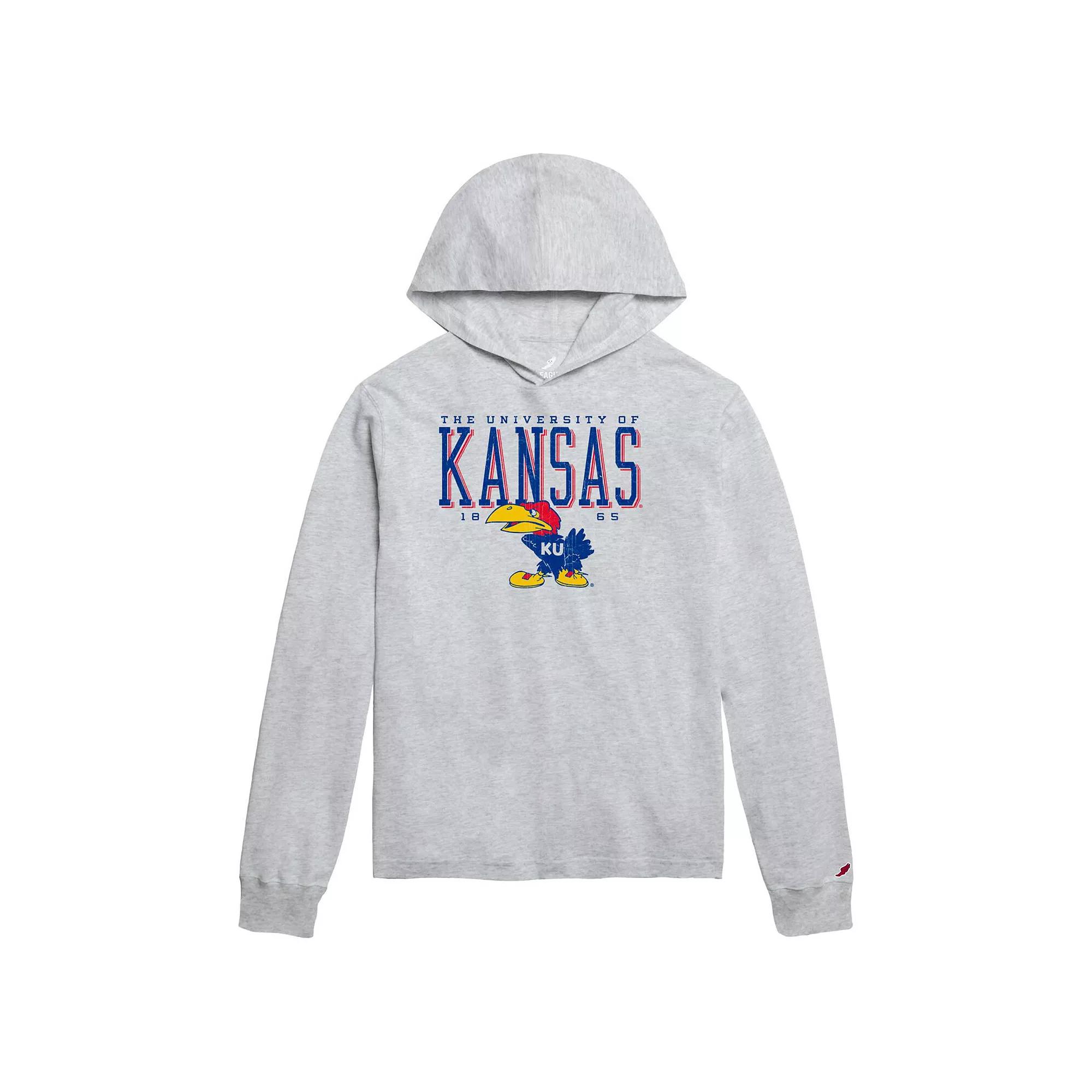 Men's League Collegiate Wear Ash Kansas Jayhawks Team Stack Tumble Long Sleeve Hooded T-Shirt, Size: 2XL, Black Product Image