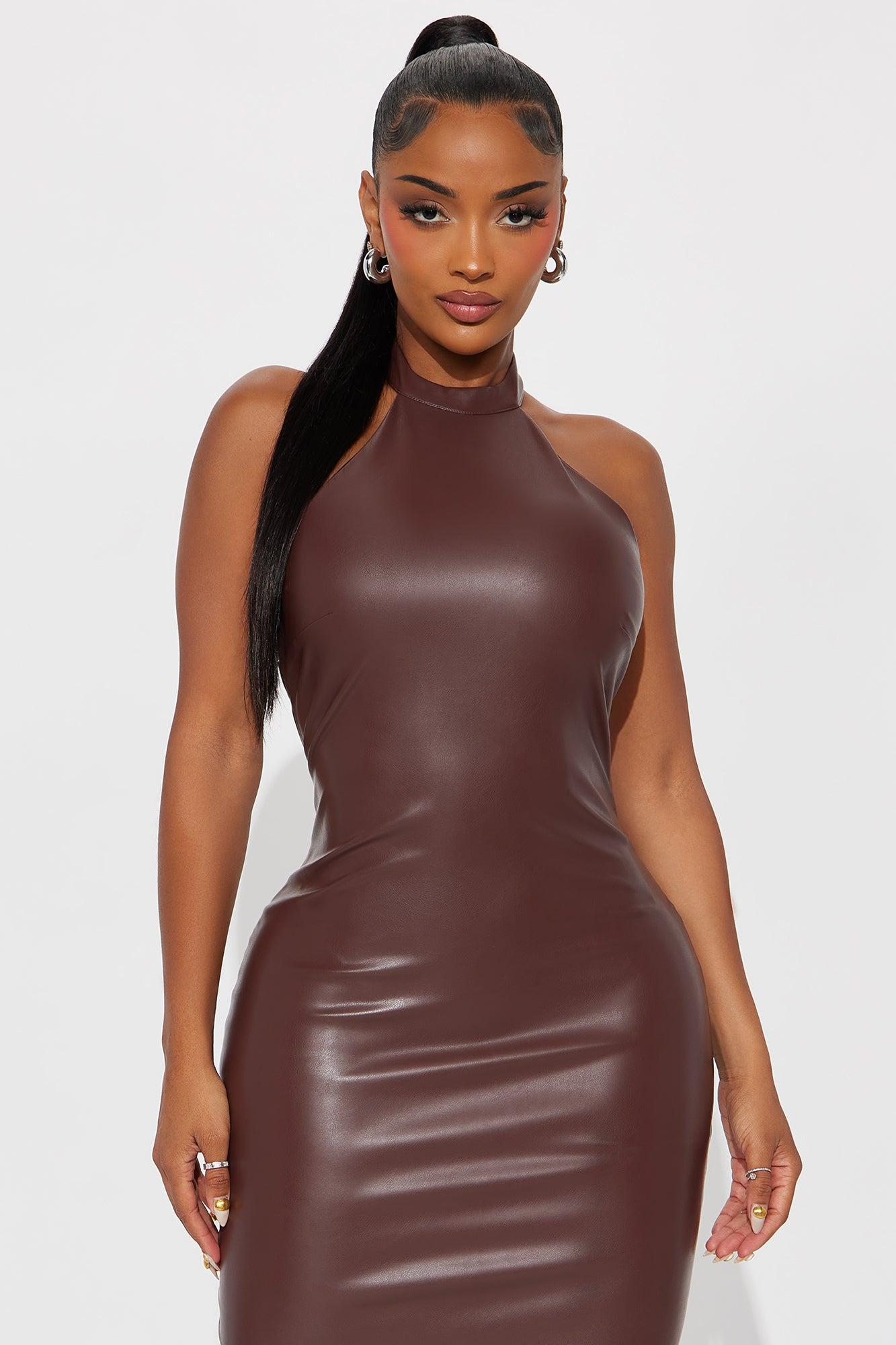 Nicole Backless Faux Leather Maxi Dress - Brown Female Product Image