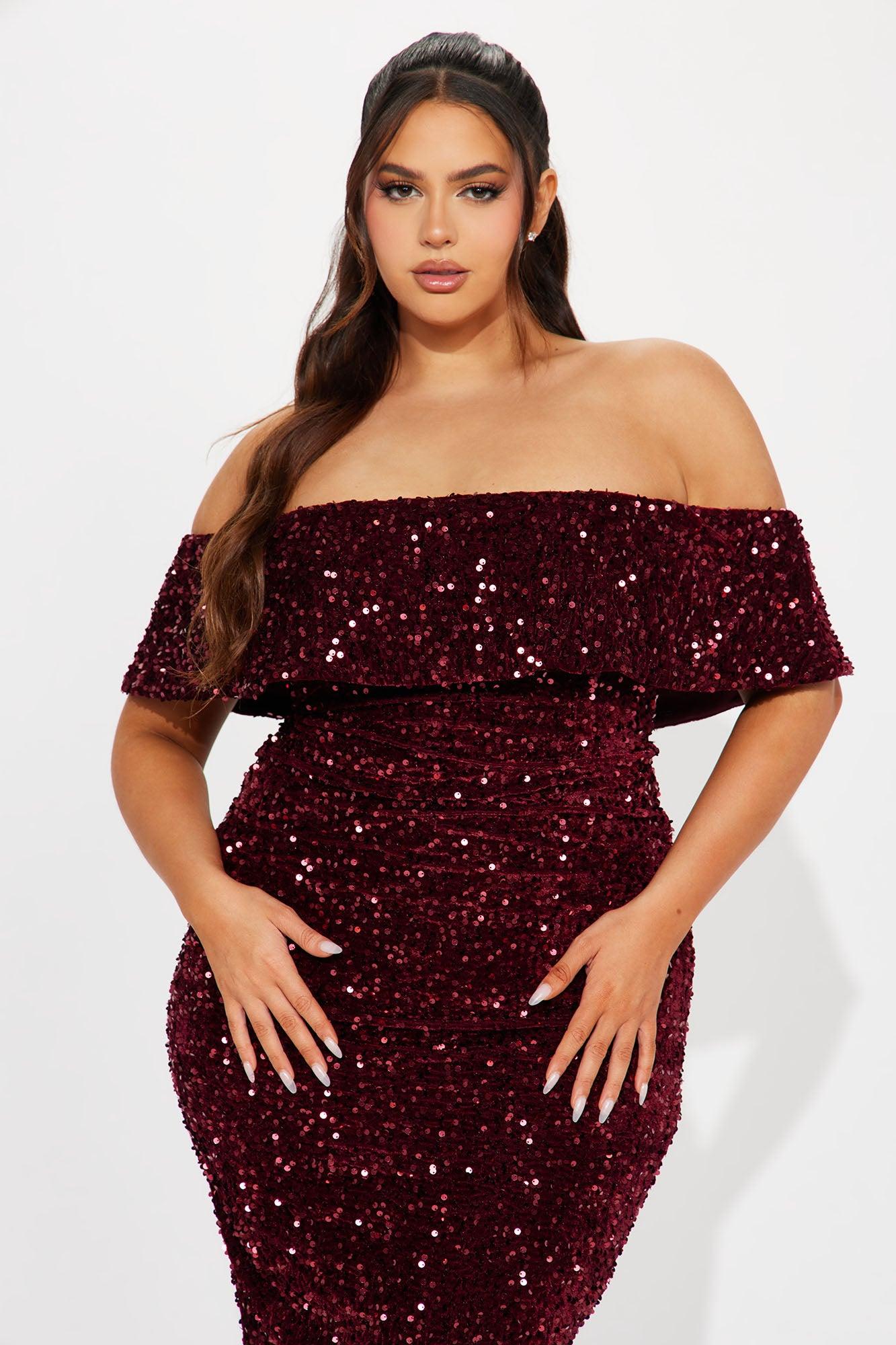 Evelyn Sequin Midi Dress - Burgundy Product Image