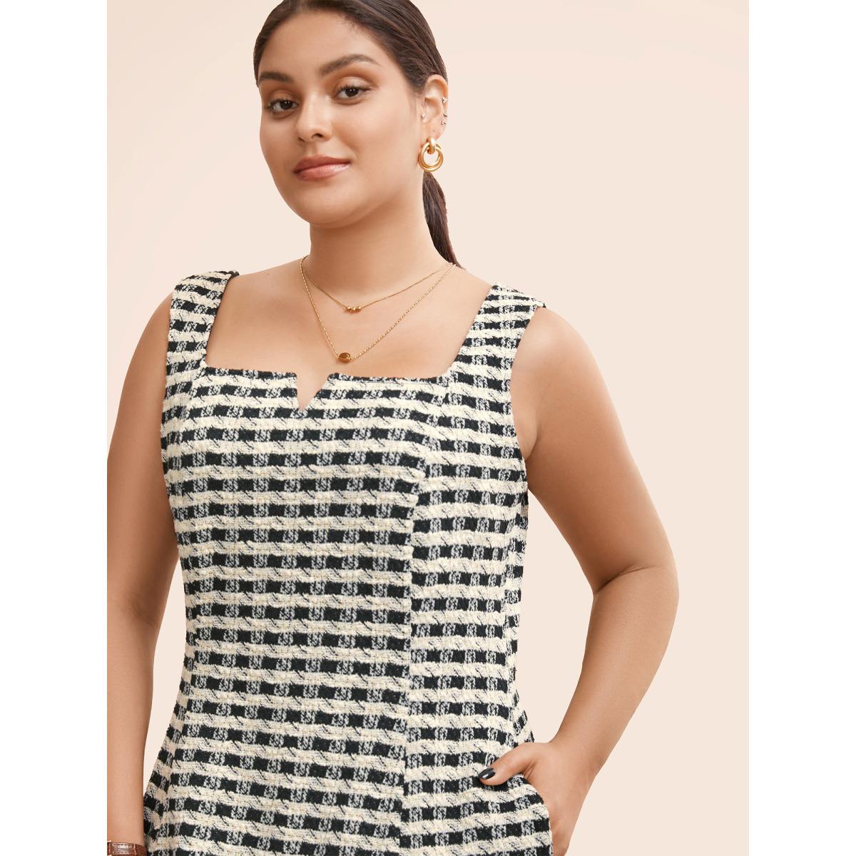 Plus Size Stretch Woven Notched Collar Fitted Midi Dress DimGray Women At the Office Texture Notched collar Sleeveless Curvy BloomChic 18-20/2X Product Image