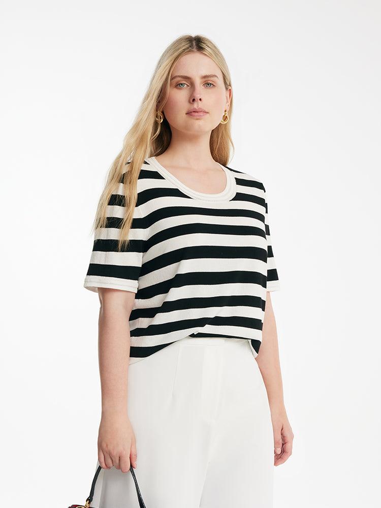Round Neck Striped Knitted Women Top Product Image