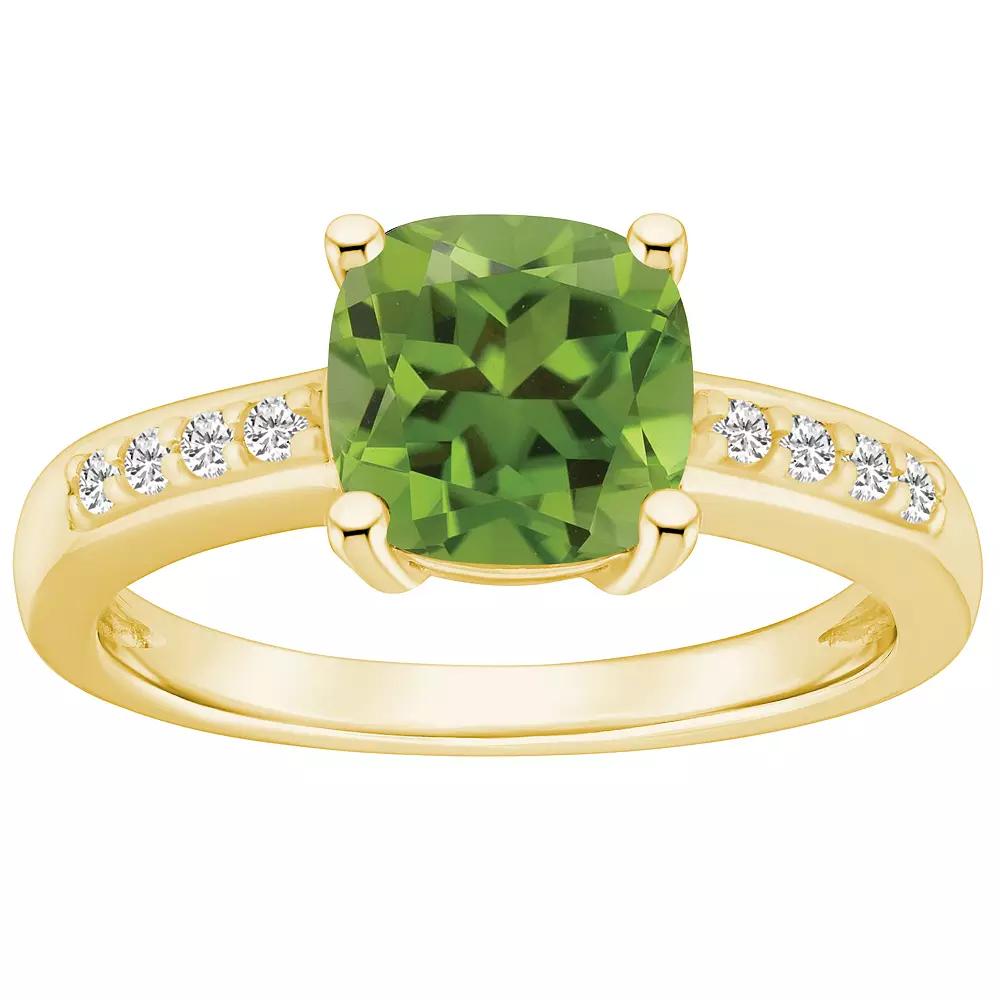 Alyson Layne 14k Gold Cushion Peridot & 1/8 Carat T.W. Diamond Ring, Women's, Size: 5 Product Image