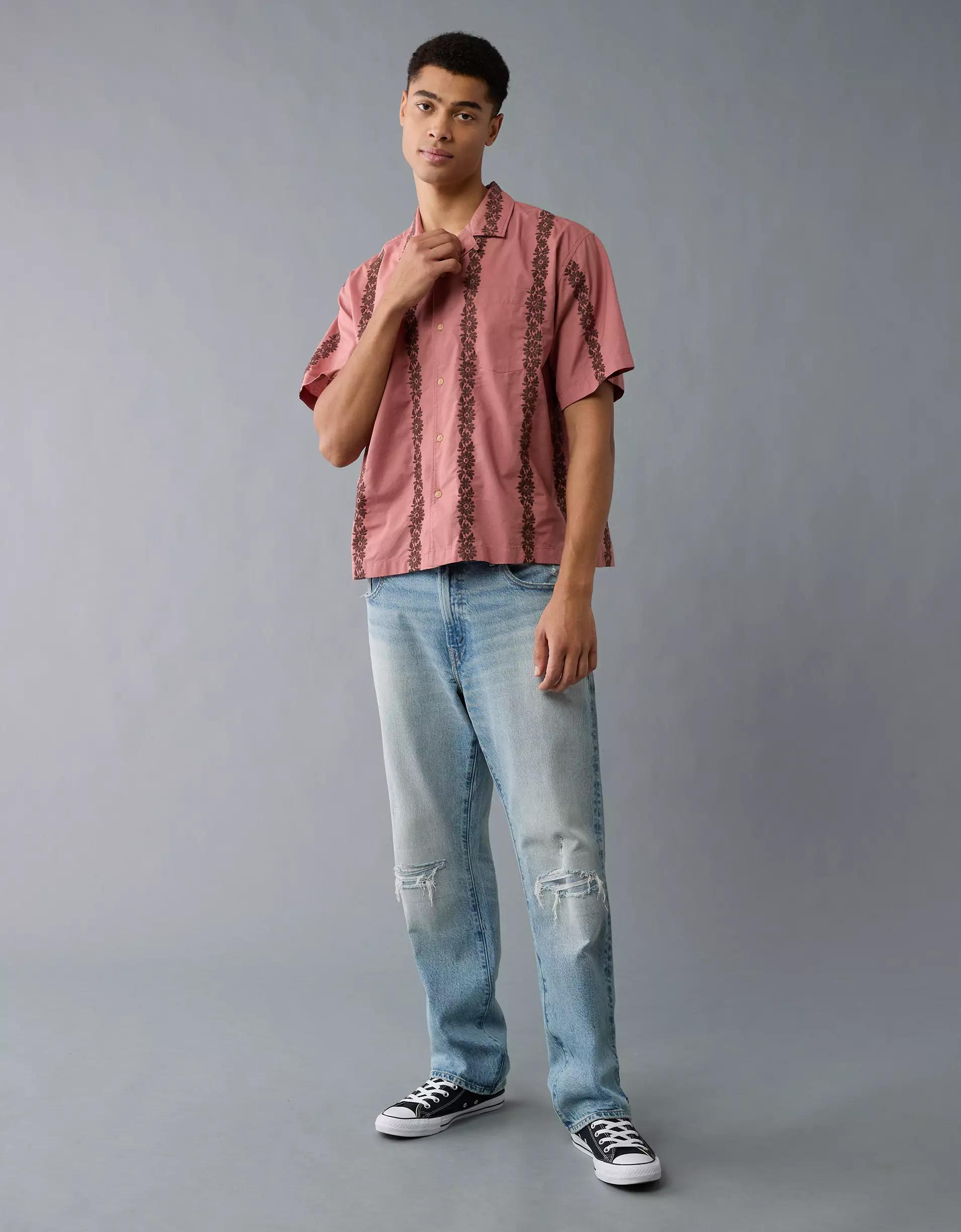 AE Poolside Linen-Blend Printed Button-Up Shirt Product Image