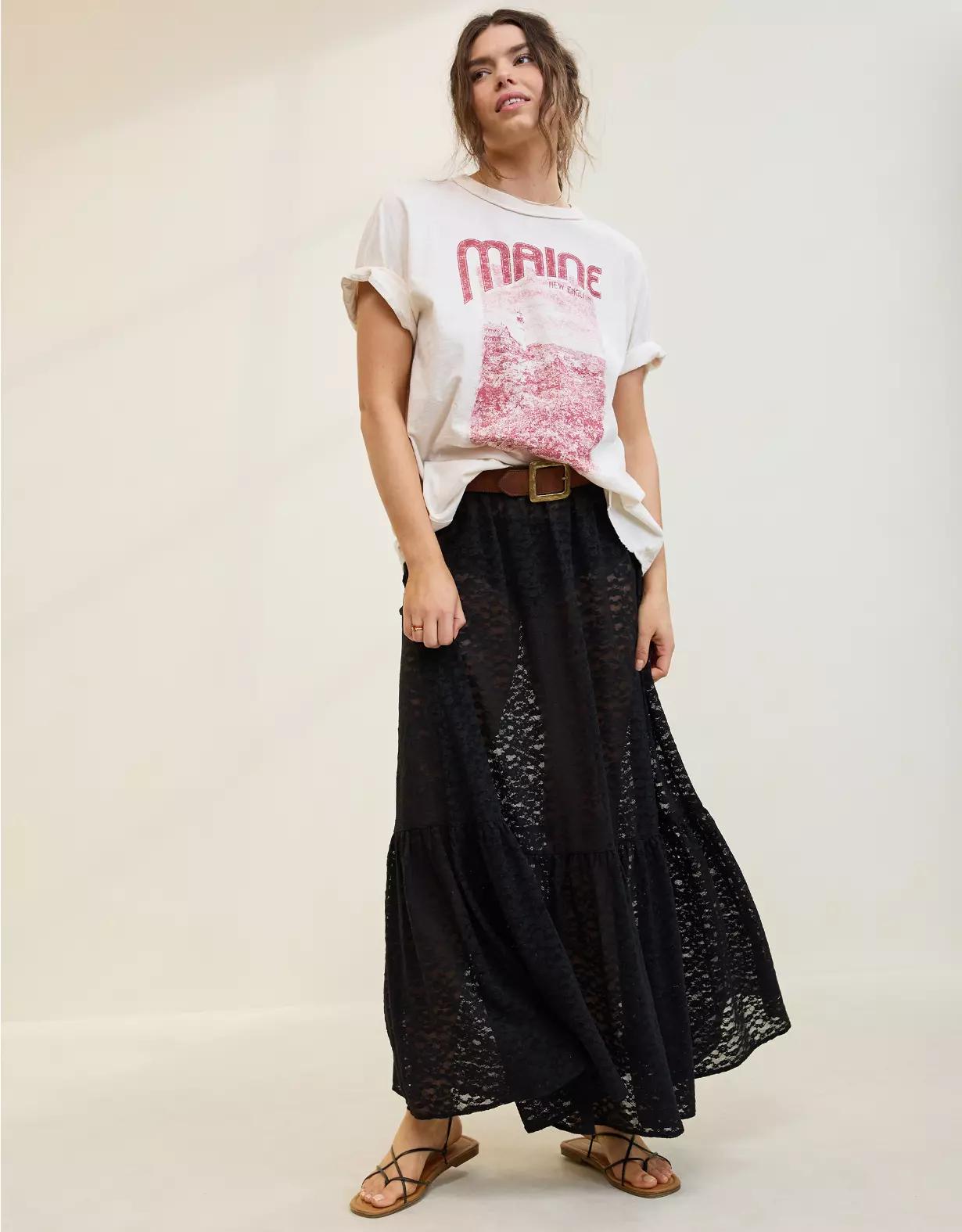 Aerie Tiered Lace Maxi Skirt Product Image