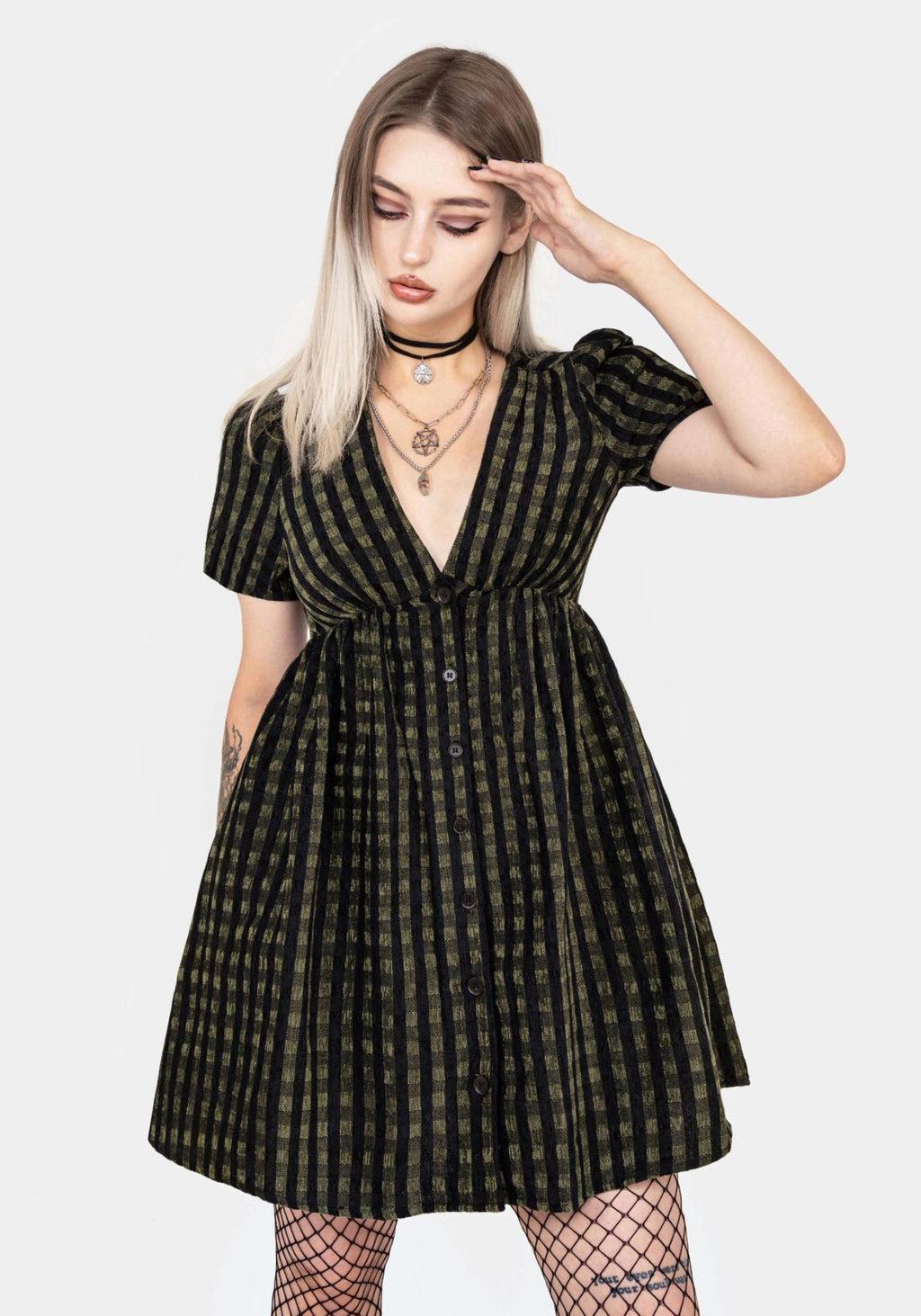 Rydal Check Button Up Mini Dress - Green Product Image