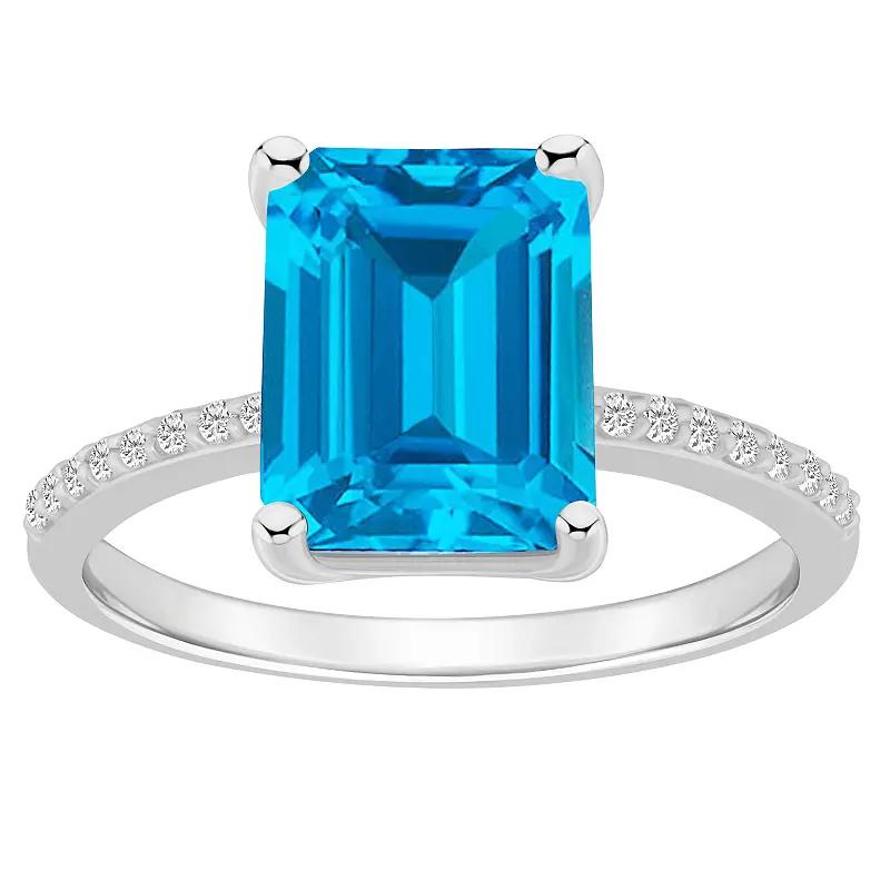 Alyson Layne 14k White Gold Emerald Cut Gemstone 1/10 Carat T.W. Diamond Ring, Women's, Size: 6, Blue Topaz Product Image