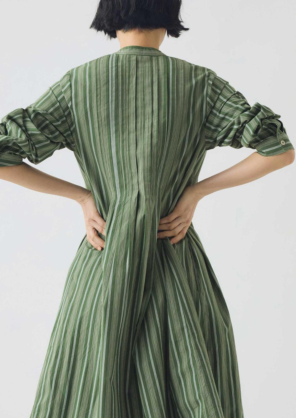 Sleepy Stripe Pintuck Dress | Forest Green Product Image