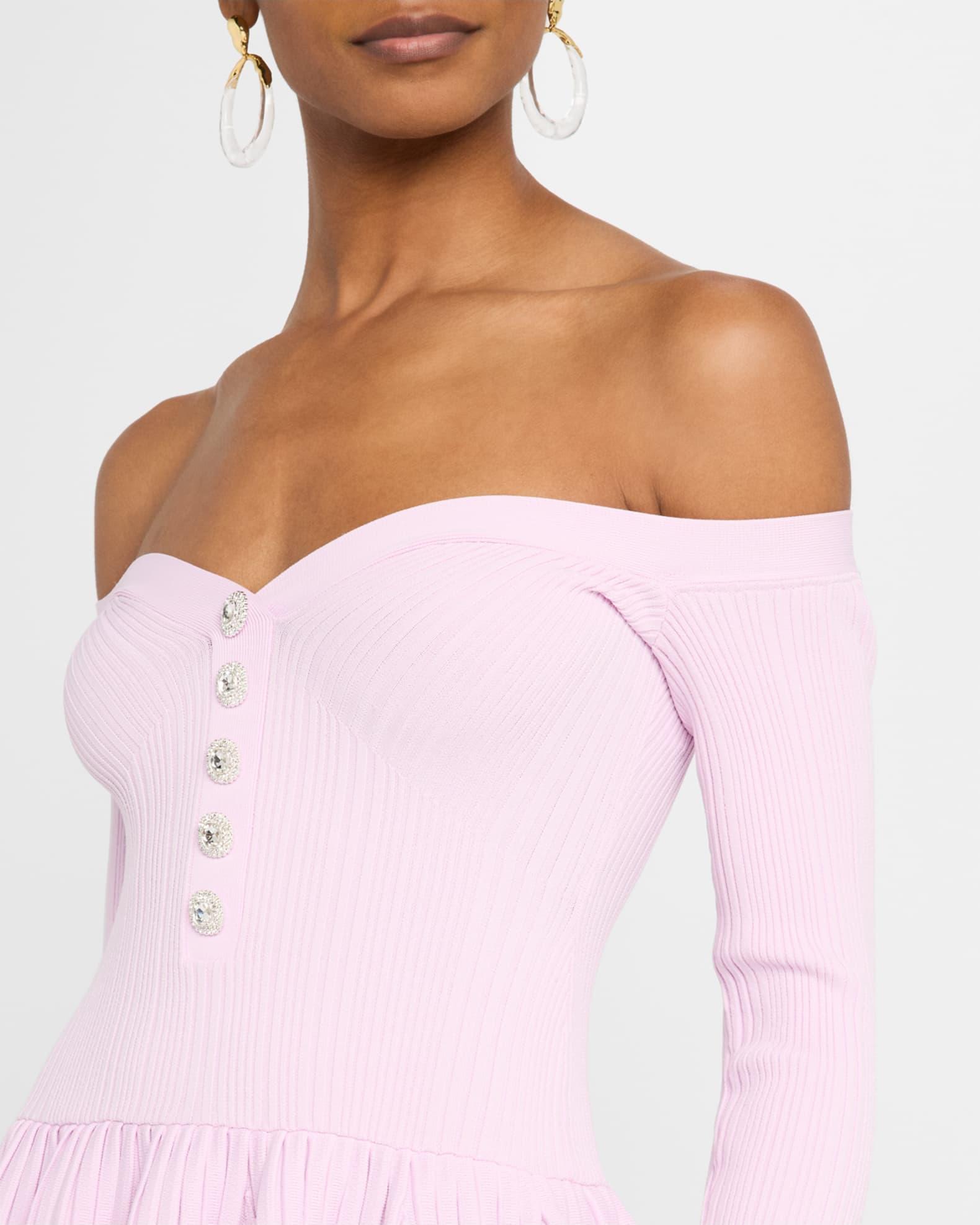 Off-Shoulder Ribbed Knit Mini Dress Product Image