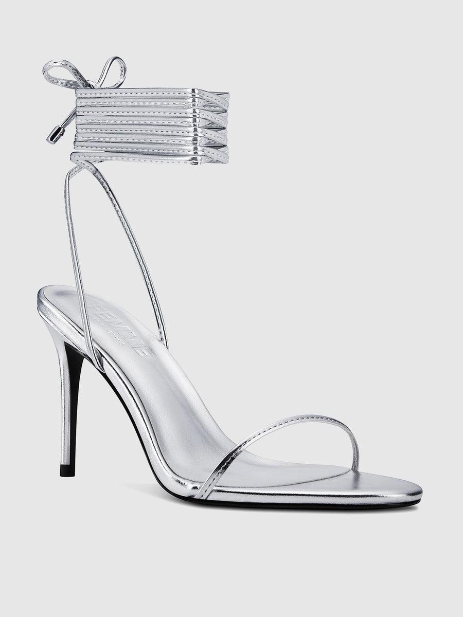 3.0 Barely There Lace Up Heel- Silver Product Image