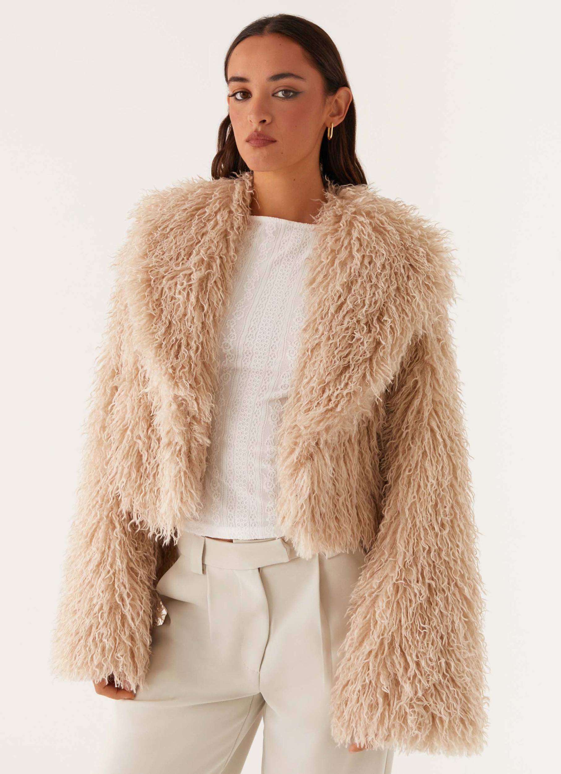 Virginia Cropped Fur Jacket - Taupe Product Image