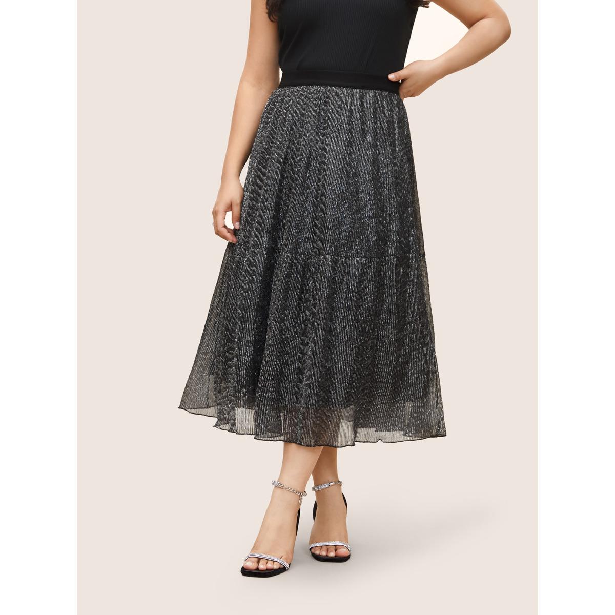 Plus Size Glitter Mesh Patchwork Texture Pocket Skirt Women Black Cocktail Non No stretch Slanted pocket Party Skirts BloomChic 26/4X Product Image