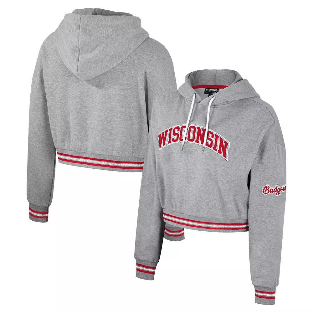 Women's The Wild Collective Heather Gray Wisconsin Badgers Cropped Shimmer Pullover Hoodie,  Product Image