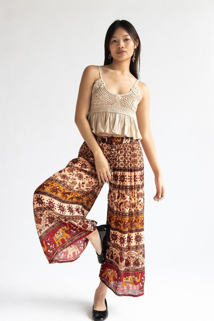 Border Print Wide Leg Pants Product Image