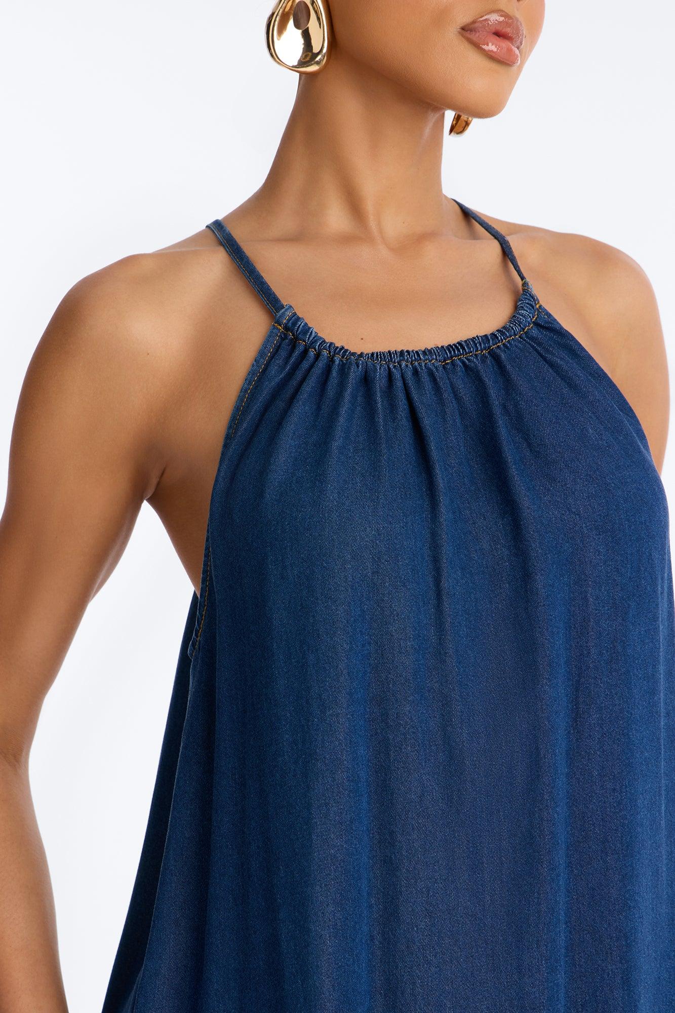 Daytime Chic Denim Maxi Dress - Dark Wash Female Product Image