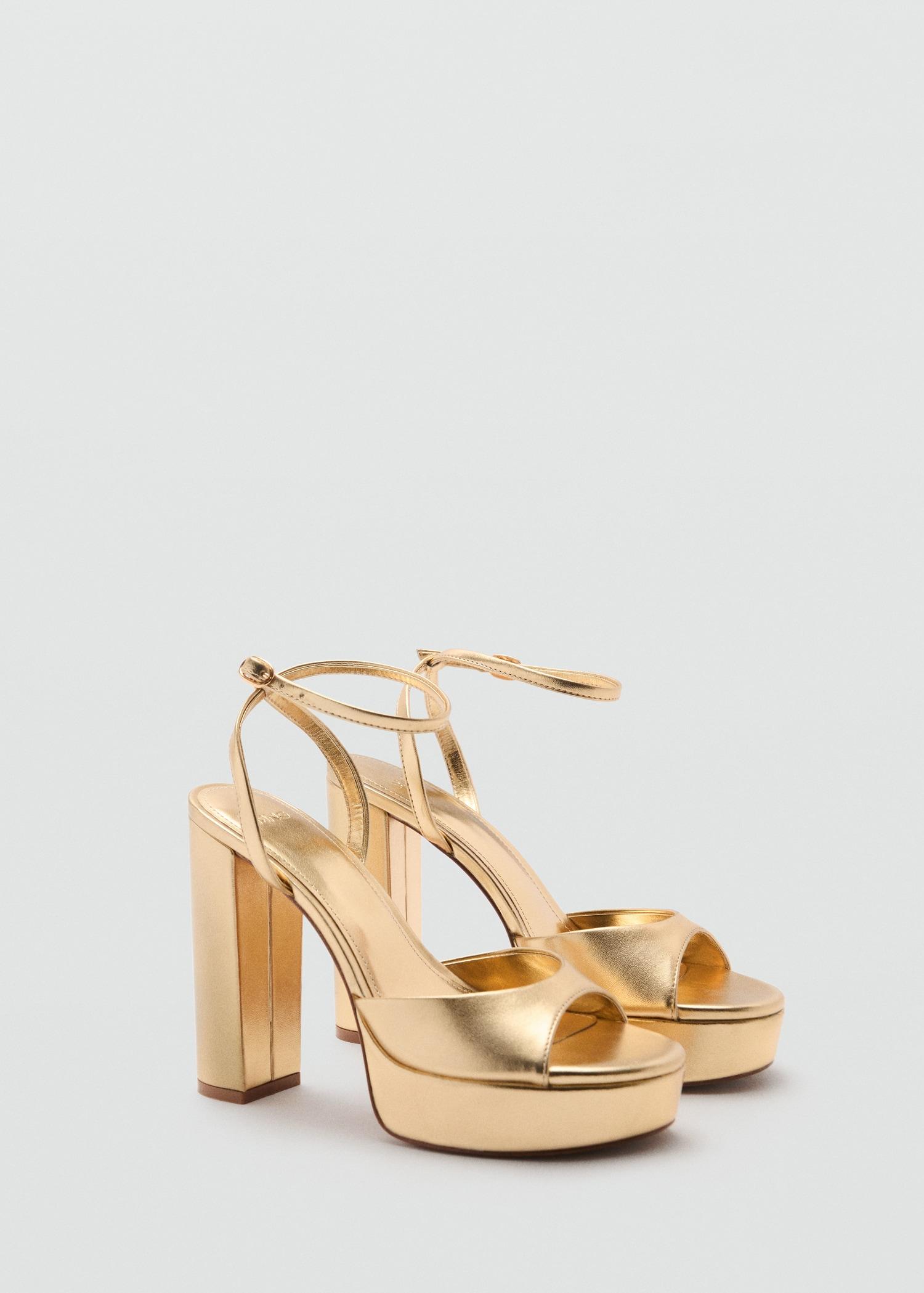 Metallic-effect heeled sandals - Women | MANGO USA Product Image