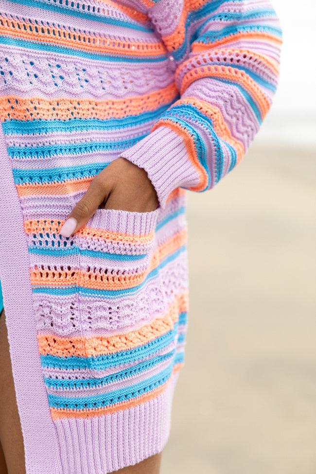 Pass On By Purple Multi Striped Open Knit Cardigan FINAL SALE Product Image