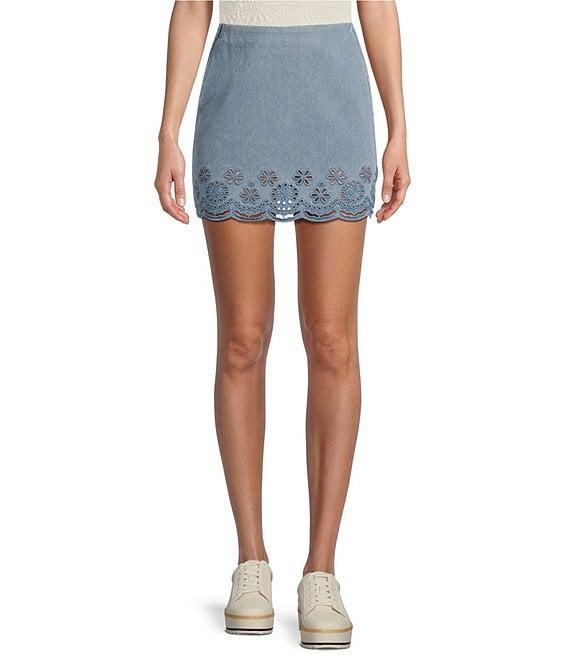 C&V Chelsea & Violet Eyelet Hem Coordinating Denim Mini Skirt Product Image