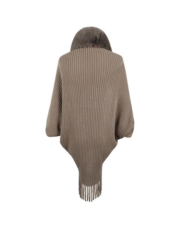 Batwing Sleeves Loose Solid Color Tasseled Cardigan Coats Product Image