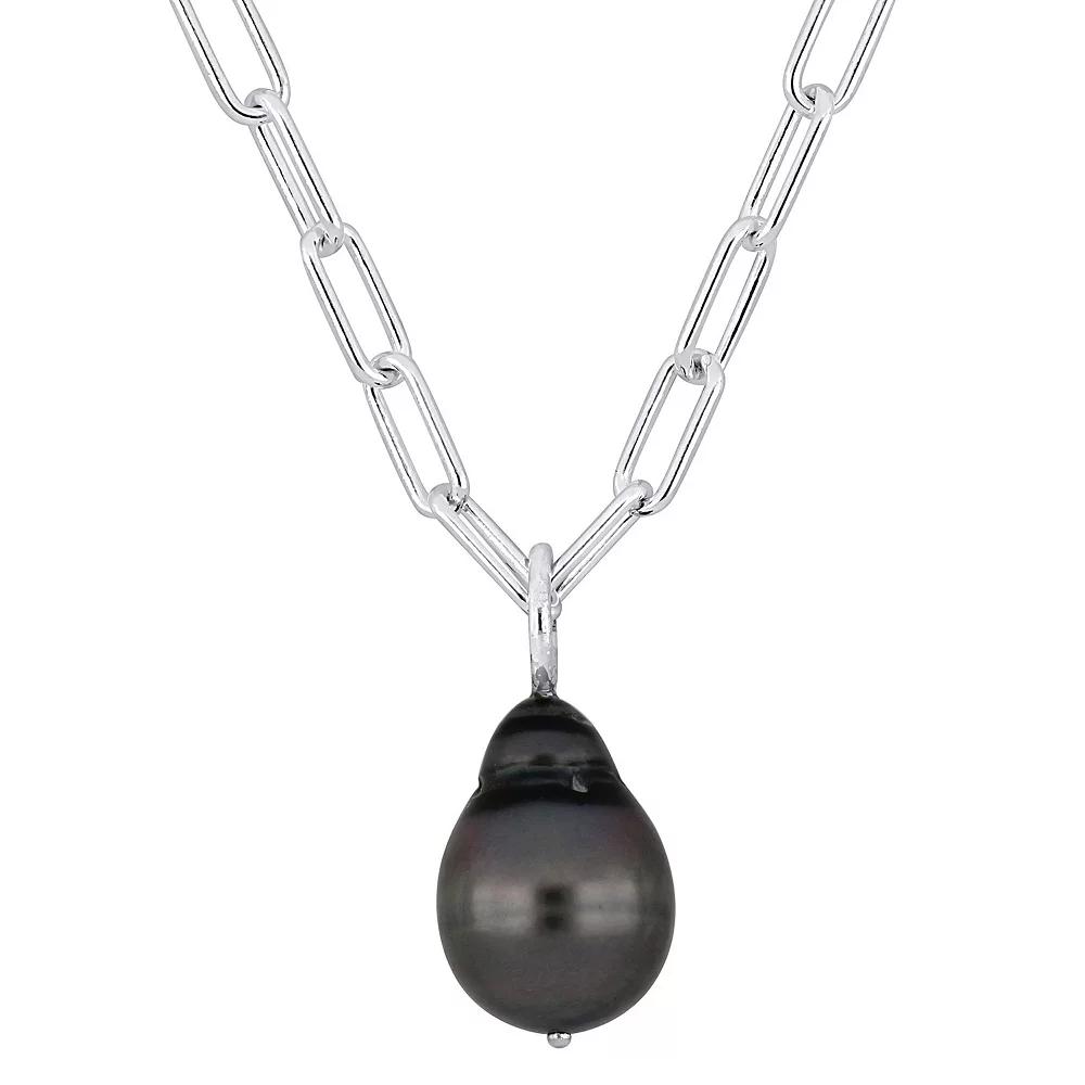 Stella Grace Sterling Silver Black Tahitian Cultured Pearl Drop Necklace, Women's, Size: 18" Product Image