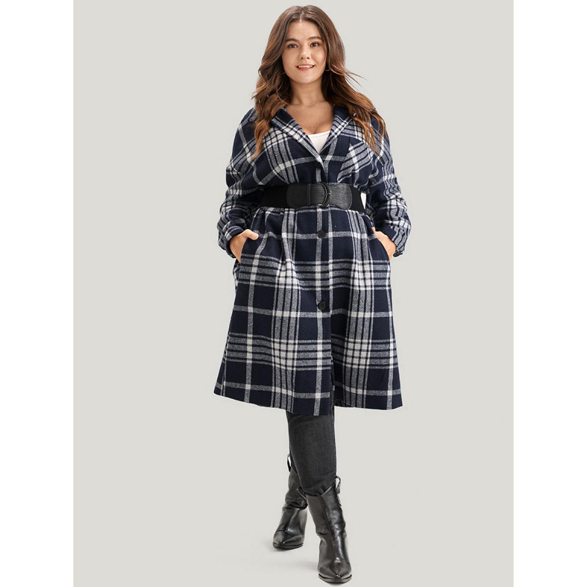 Plus Size Plaid Pocket Button Up Coat Without Belt Women Indigo Casual Pocket Ladies Dailywear Winter Coats BloomChic 30/6X Product Image