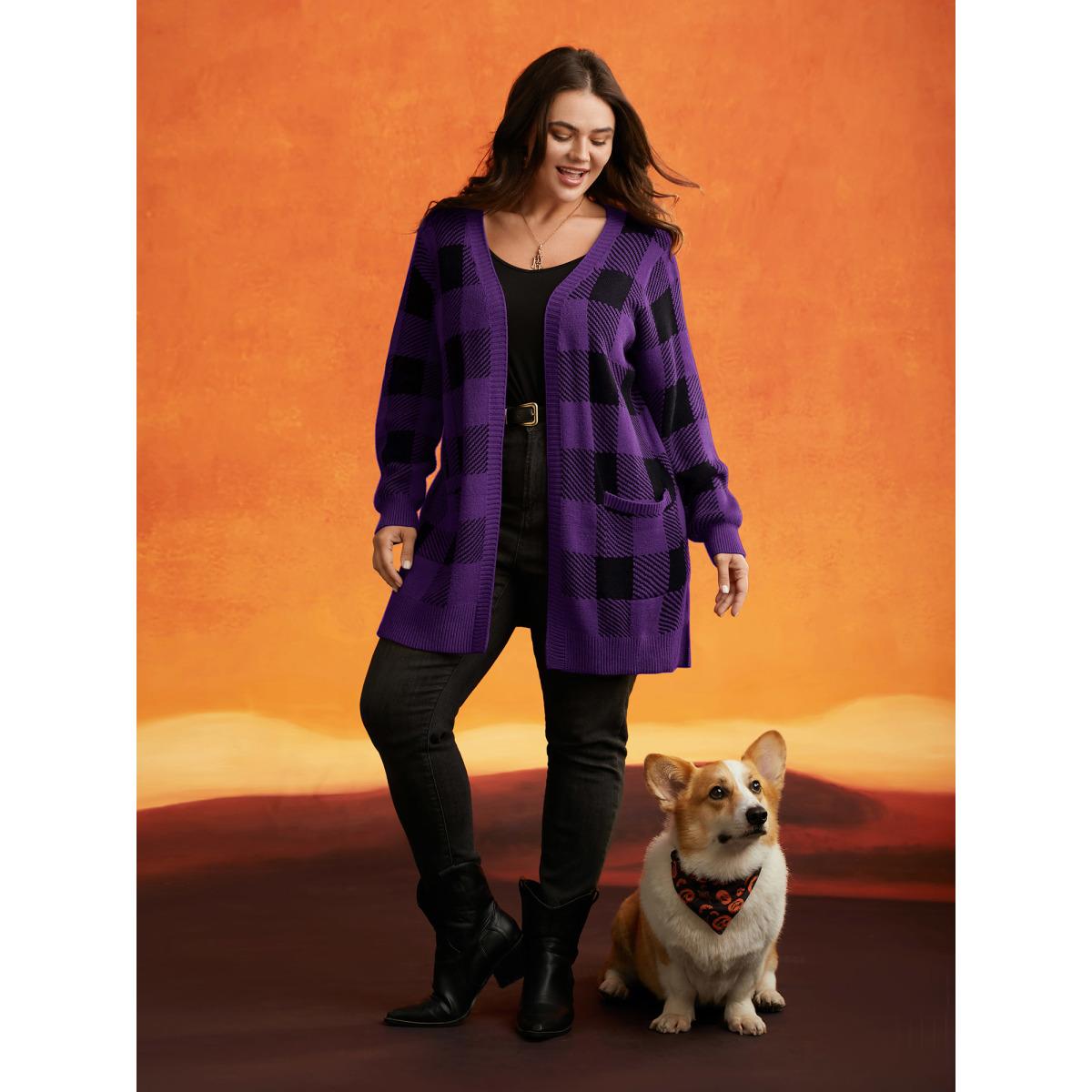 Plus Size Supersoft Essentials Plaid Open Cardigan Deeppurple Women Casual Loose Long Sleeve Everyday Cardigans BloomChic 28/5X Product Image