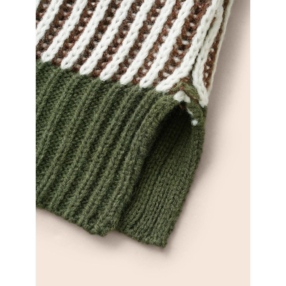 Plus Size Polo Neck Texture Contrast Button Up Pullover ArmyGreen Women Casual Loose Long Sleeve Polo Everyday Pullovers BloomChic 26/4X Product Image