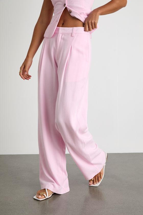 Tawny Light Pink Mid-Rise Straight Leg Pants Product Image