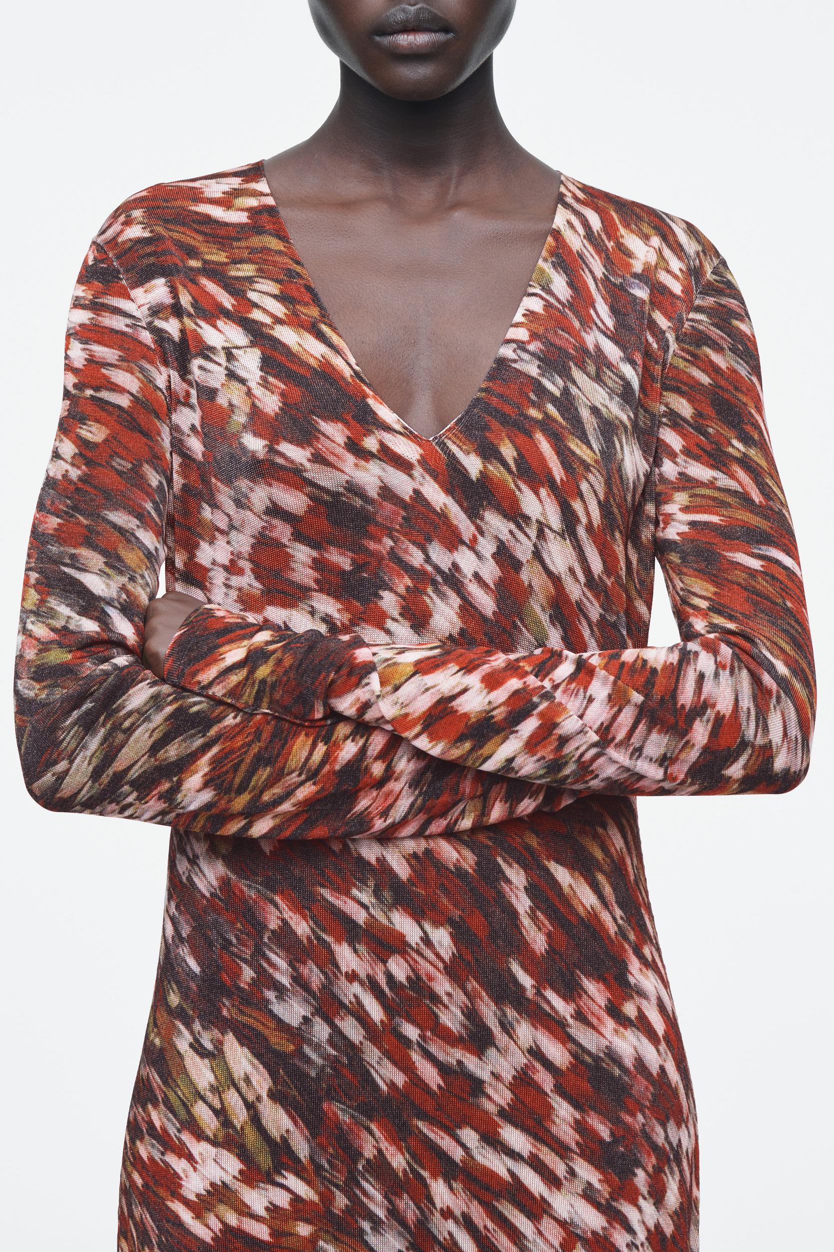 PRINTED SEMI-SHEER KNITTED MAXI DRESS Product Image