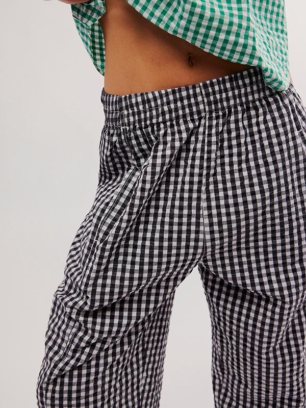Loose Plaid Pockets Split-Joint Pants Trousers Product Image