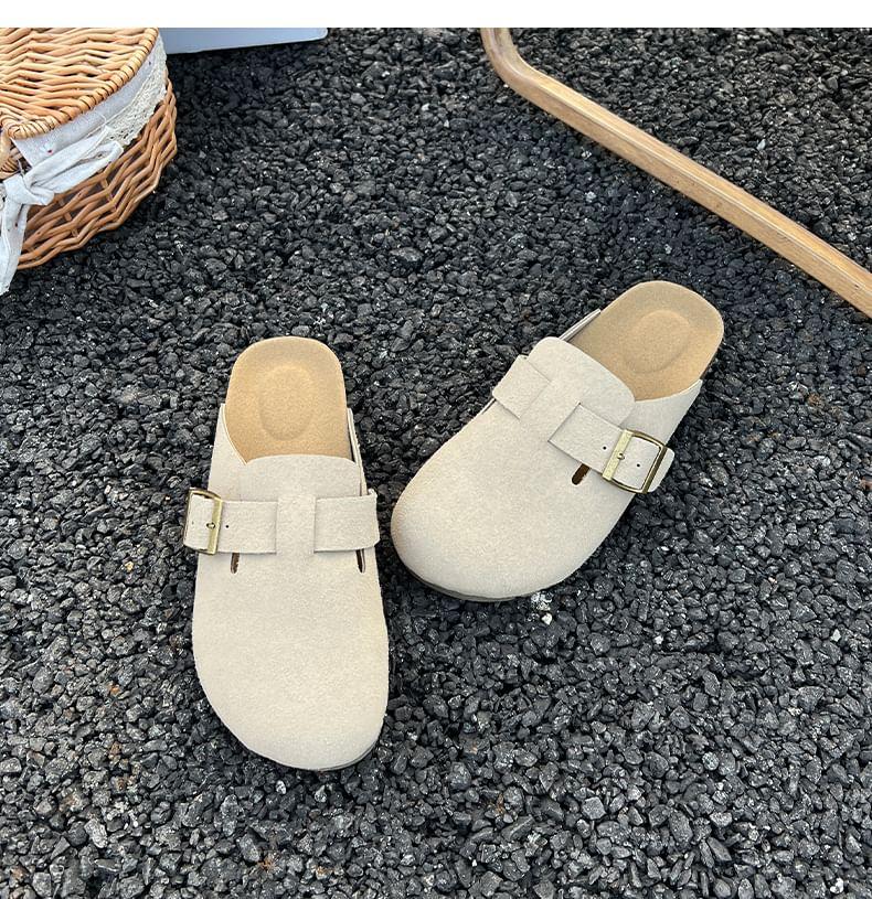 Platform Plain Buckled Faux Suede Mules Product Image
