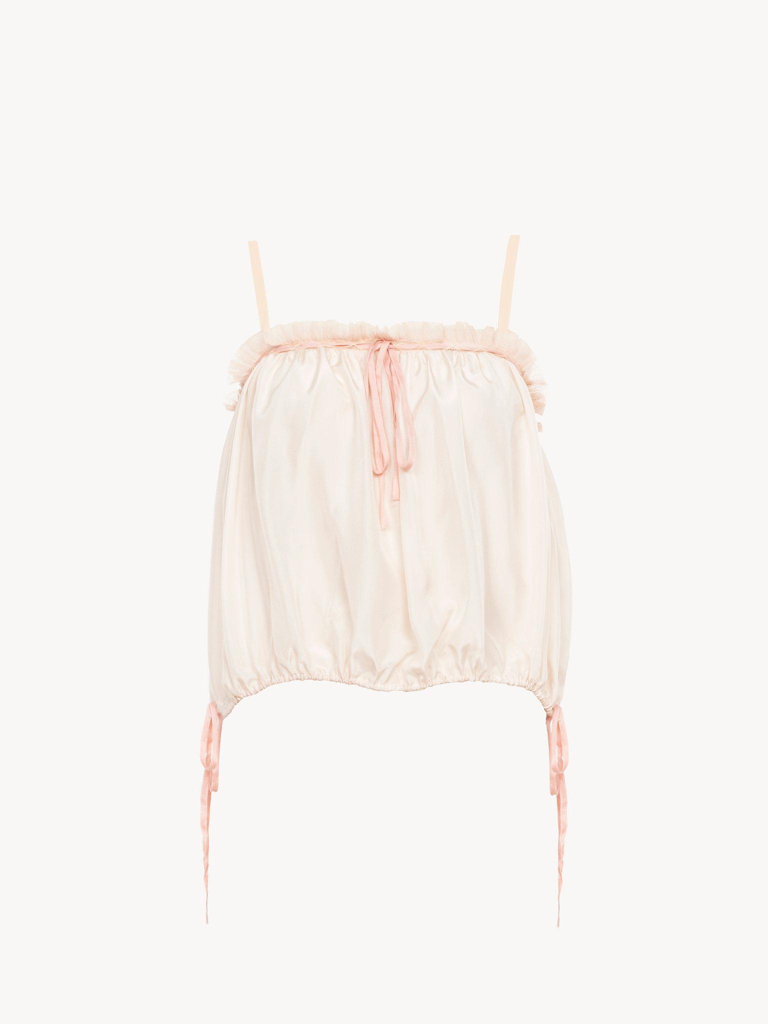 Ruffled camisole top in silk habotai Product Image