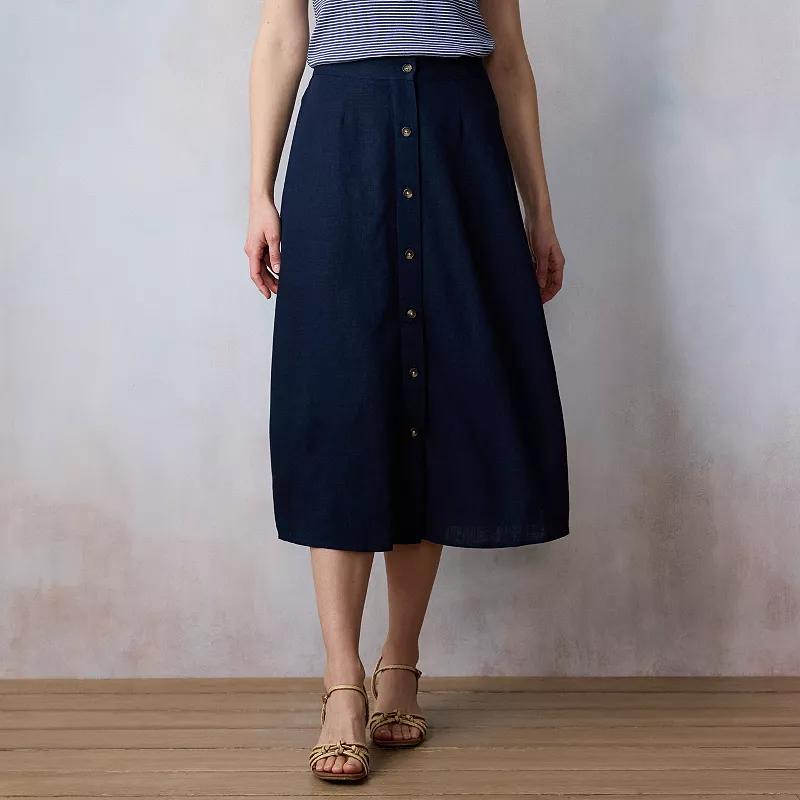 Womens LC Lauren Conrad Button-Front Midi Skirt Blue Water Product Image
