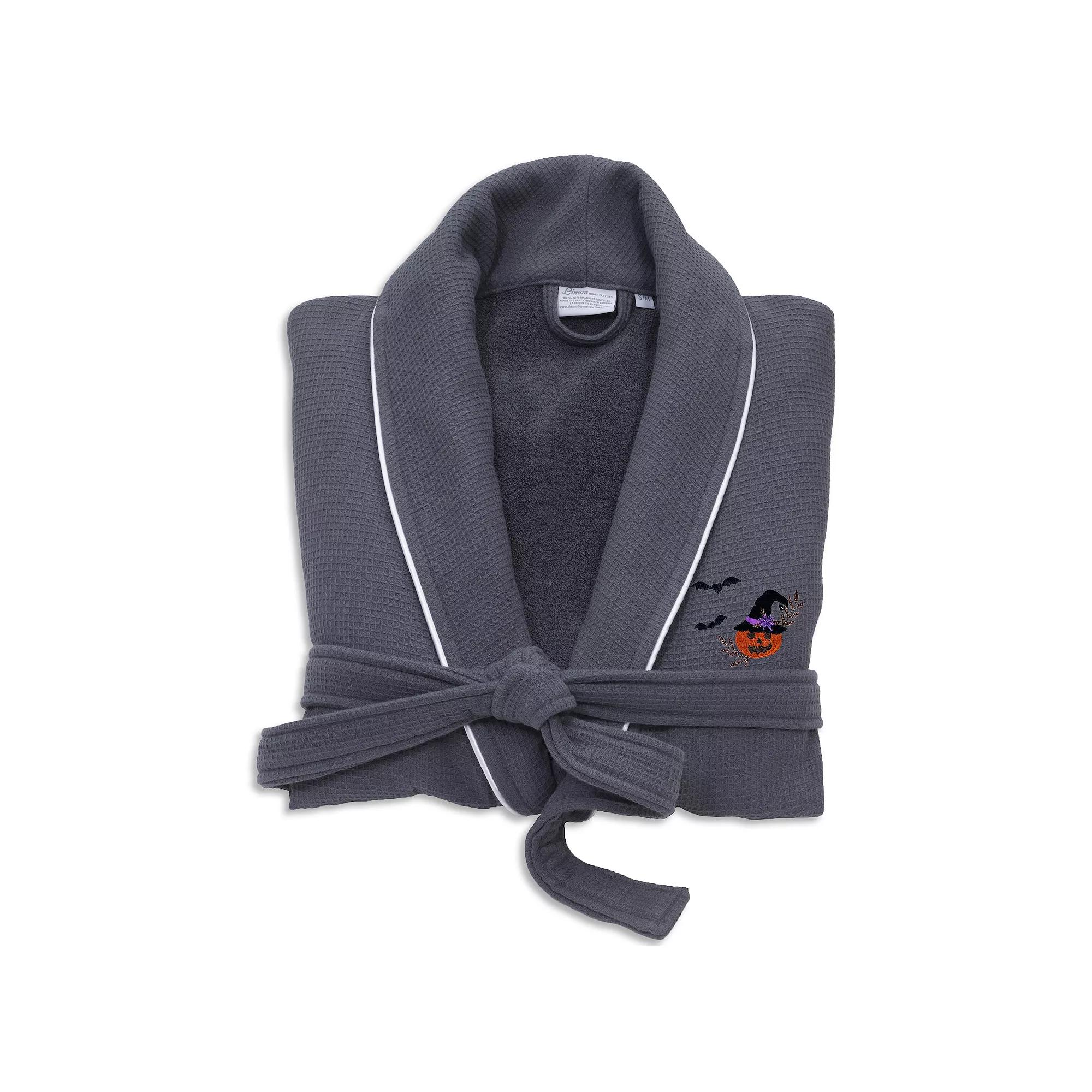 Linum Home Textiles Adult Hotel Collection 100% Turkish Cotton Waffle Terry Embroidered Bathrobe with Satin Piped Trim - Pumpkin Head, Adult Unisex,  Product Image