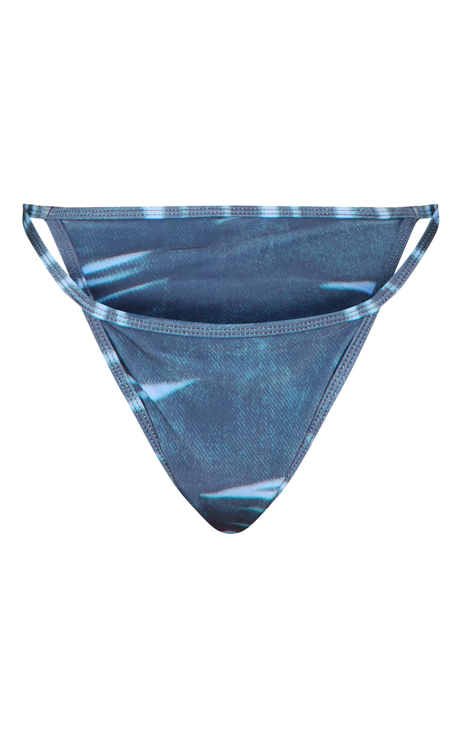 Blue Abstract Print Cheeky Bikini Bottoms Product Image
