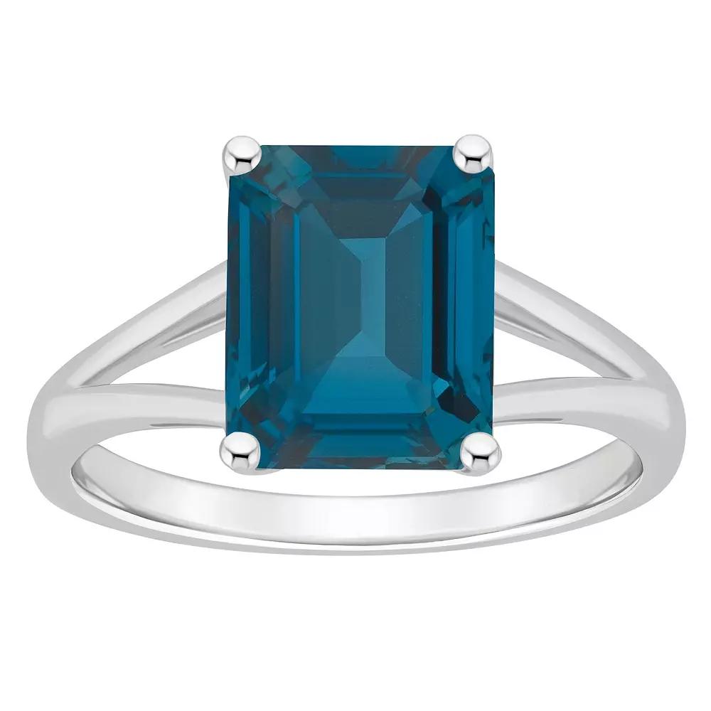 Alyson Layne Sterling Silver 10 mm x 8 mm Emerald Cut Gemstone Split Shank Solitaire Ring, Womens, London Blue Topaz Product Image